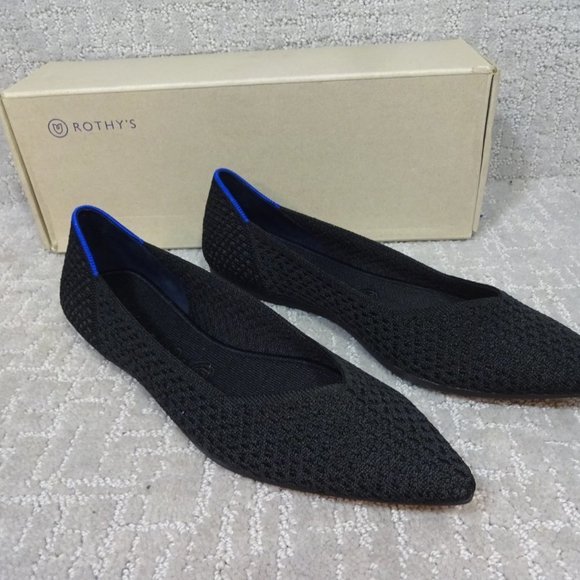 Rothys The Point Black Honeycomb Pointed Toe Slip on Flat Shoes Multiple Sizes - Picture 13 of 14
